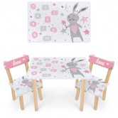 Детский столик 501-114 со стульчиками, розовый заяц