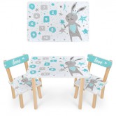 Детский столик 501-124 со стульчиками, мятный заяц