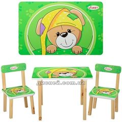 Детский столик 501-14 деревянный, со стульчиками, салатовая собака