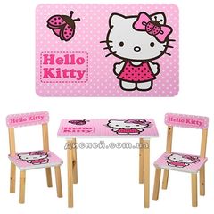 Детский столик 501-16 деревянный, со стульчиками, розовый, Китти