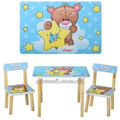 Детский столик 501-8 деревянный, со стульчиками, голубой мишка