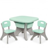 Детский столик NEW TABLE-5, 2 стульчика, серо-мятный