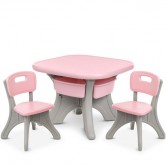 Детский столик NEW TABLE-8, 2 стульчика, серо-розовый