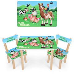 Детский столик 501-85(EN) со стульчиками, ферма