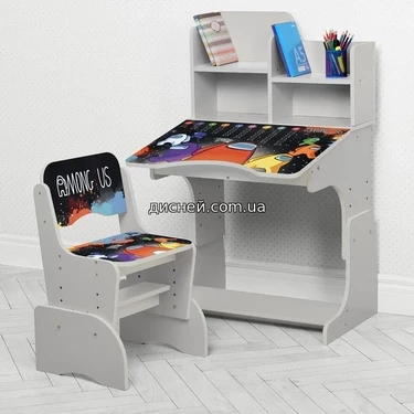 Детская парта W 2071-107-1 со стульчиком, таблица умножения , серая