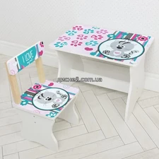 Детский столик 504-122, со стульчиком, котенок , белый