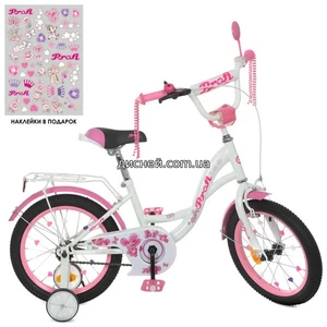 Велосипед детский PROF1 16д. Y1625 Butterfly, бело-розовый