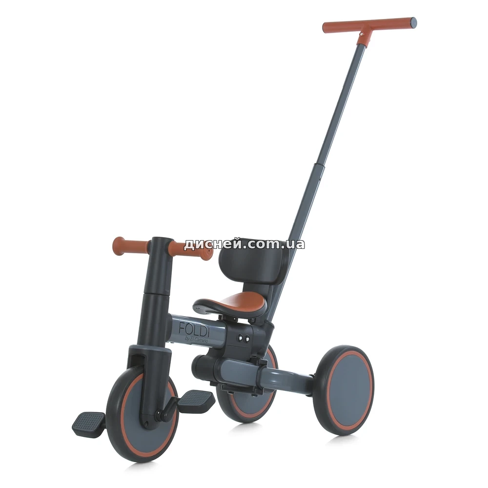 Трехколесный велосипед - беговел ME 1202 Foldi Graphite с ручкой