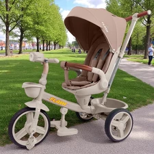 Детский трехколесный велосипед Tilly Flash T-3812 Dark Beige темно-бежевый