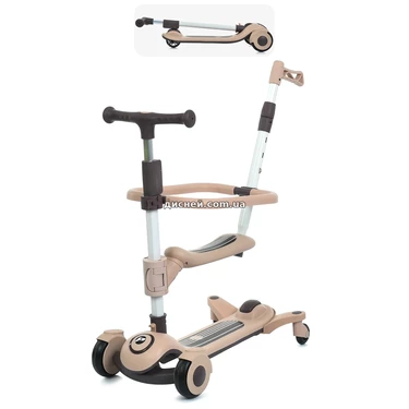 Детский самокат Prof1 Kids JR 3-127-BRN коричневый, 3 в 1, с ручкой