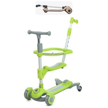 Детский самокат Prof1 Kids JR 3-127-GR зеленый, 3 в 1, с ручкой