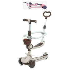 Детский самокат 5 в 1 Prof1 Kids JR 3-133-BRN коричневый, с ручкой