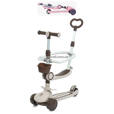 Детский самокат 5 в 1 Prof1 Kids JR 3-133-BRN коричневый, с ручкой