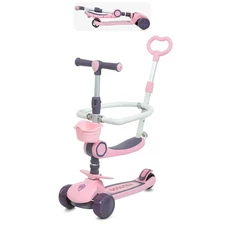 Детский самокат 5 в 1 Prof1 Kids JR 3-133-P розовый, с ручкой
