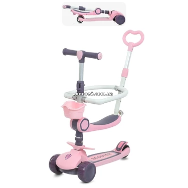 Детский самокат 5 в 1 Prof1 Kids JR 3-133-P розовый, с ручкой