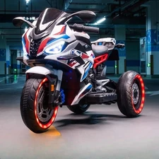 Детский мотоцикл M 6143 EL-1 BMW белый, кожаное сиденье фото 41