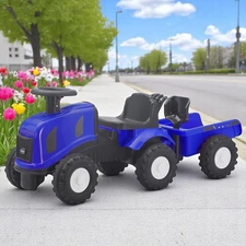 Детская каталка - толокар M 6154-4 трактор с прицепом, синяя купить