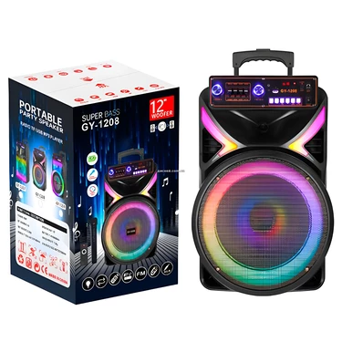 Акустическая колонка GY-1208 с пультом, микрофон, Bluetooth, TF, MP3, USB, FM, подсветка