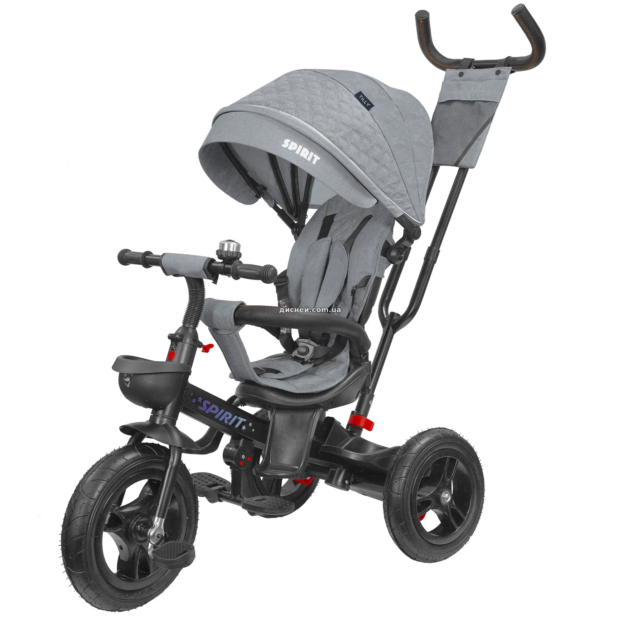 SHISHIKUI Twist velor グレー Триколісний велосипед Tilly Spirit T-3811 Grey з ручкою, сірий