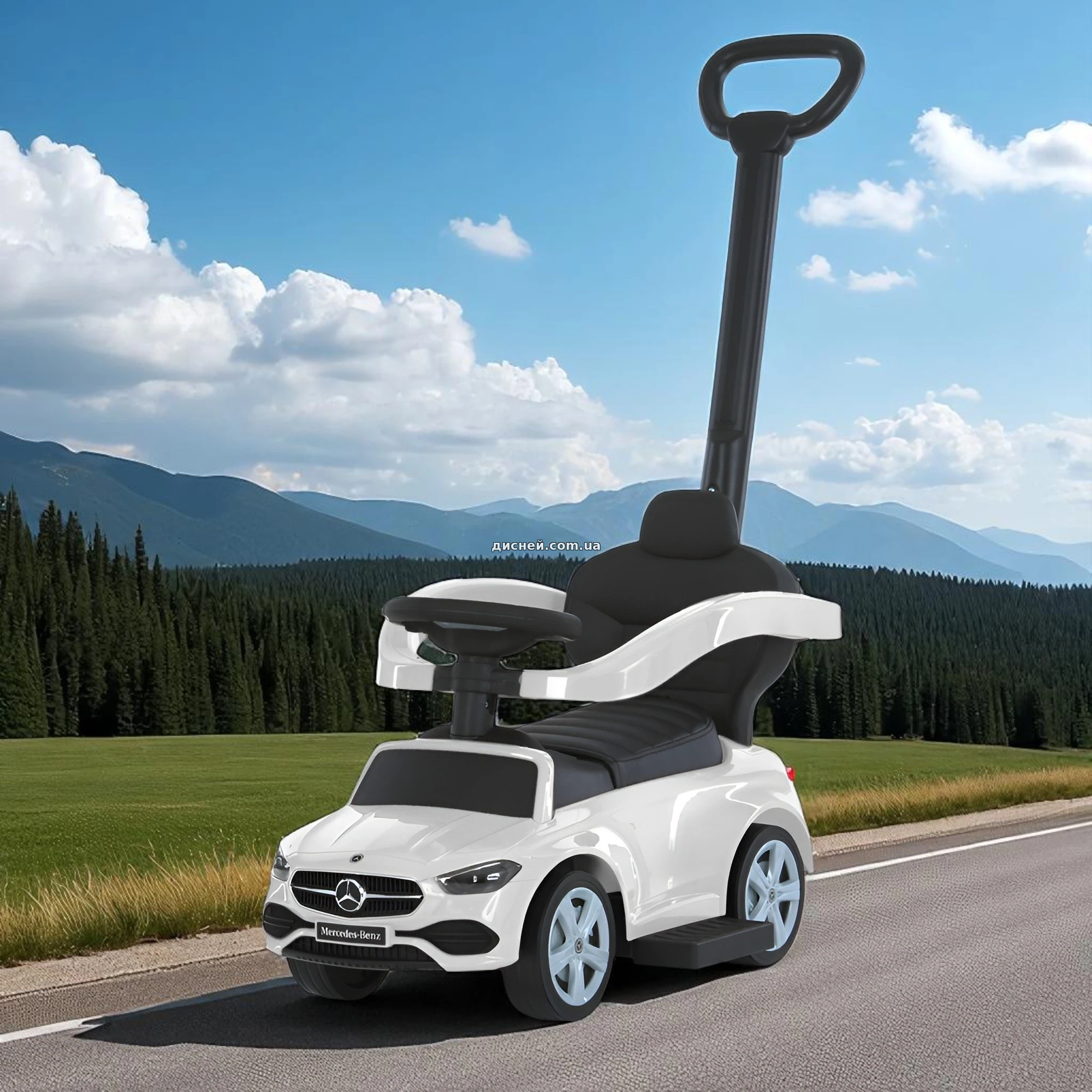 Дитяча каталка - толокар 668 L-1 з ручкою біла, Mercedes - Купити