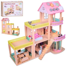 Кукольный домик MD 1370 деревянная игрушка, три этажа, с мебелью