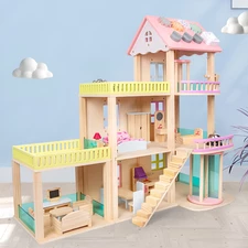 Кукольный домик MD 1370 деревянная игрушка, три этажа, с мебелью фото 14
