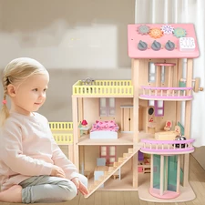 Кукольный домик MD 1370 деревянная игрушка, три этажа, с мебелью купить