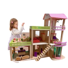 Кукольный домик MD 1370 деревянная игрушка, три этажа, с мебелью фото 37