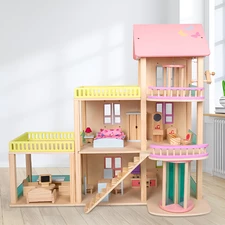 Кукольный домик MD 1370 деревянная игрушка, три этажа, с мебелью фото 63