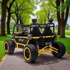Двухместный детский багги M 6208 EBLR-6 (24V) желтый, мягкие EVA колеса фото 14