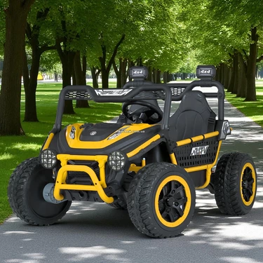 Двухместный детский багги M 6208 EBLR-6 (24V) желтый, мягкие EVA колеса