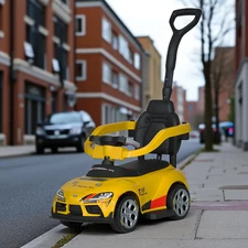 Детская каталка - толокар Toyota M 6129 EL-6 желтая, с ручкой