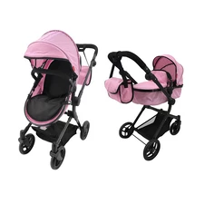 Коляска для куклы 2 в 1 Carrello Alfa 9707 Pink с сумочкой, розовая фото 14