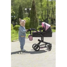 Коляска для куклы Carrello Fortuna 9695 Pink 2 в 1 с сумочкой, розовая фото 86