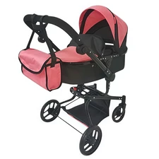 Коляска для куклы Carrello Fortuna 9695 Peach Pink 2 в 1 с сумочкой, пудровая