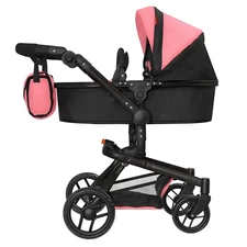 Коляска для куклы Carrello Fortuna 9695 Peach Pink 2 в 1 с сумочкой, пудровая фото 14