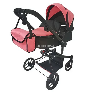 Коляска для куклы Carrello Fortuna 9695 Peach Pink 2 в 1 с сумочкой, пудровая