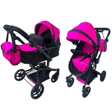 Коляска для куклы Carrello Fortuna 9695 Peach Pink 2 в 1 с сумочкой, фуксия фото 14