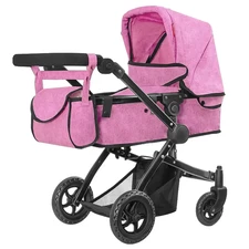 Коляска для куклы Carrello Maestro 9651B Pink 2 в 1 с сумочкой, розовая
