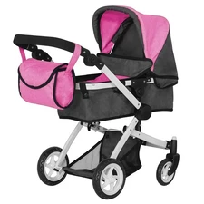 Коляска для куклы Carrello Maestro 9651B Rose Red Black 2 в 1 с сумочкой, темно-розовая