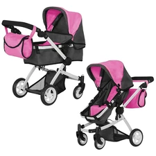Коляска для куклы Carrello Maestro 9651B Rose Red Black 2 в 1 с сумочкой, темно-розовая фото 14
