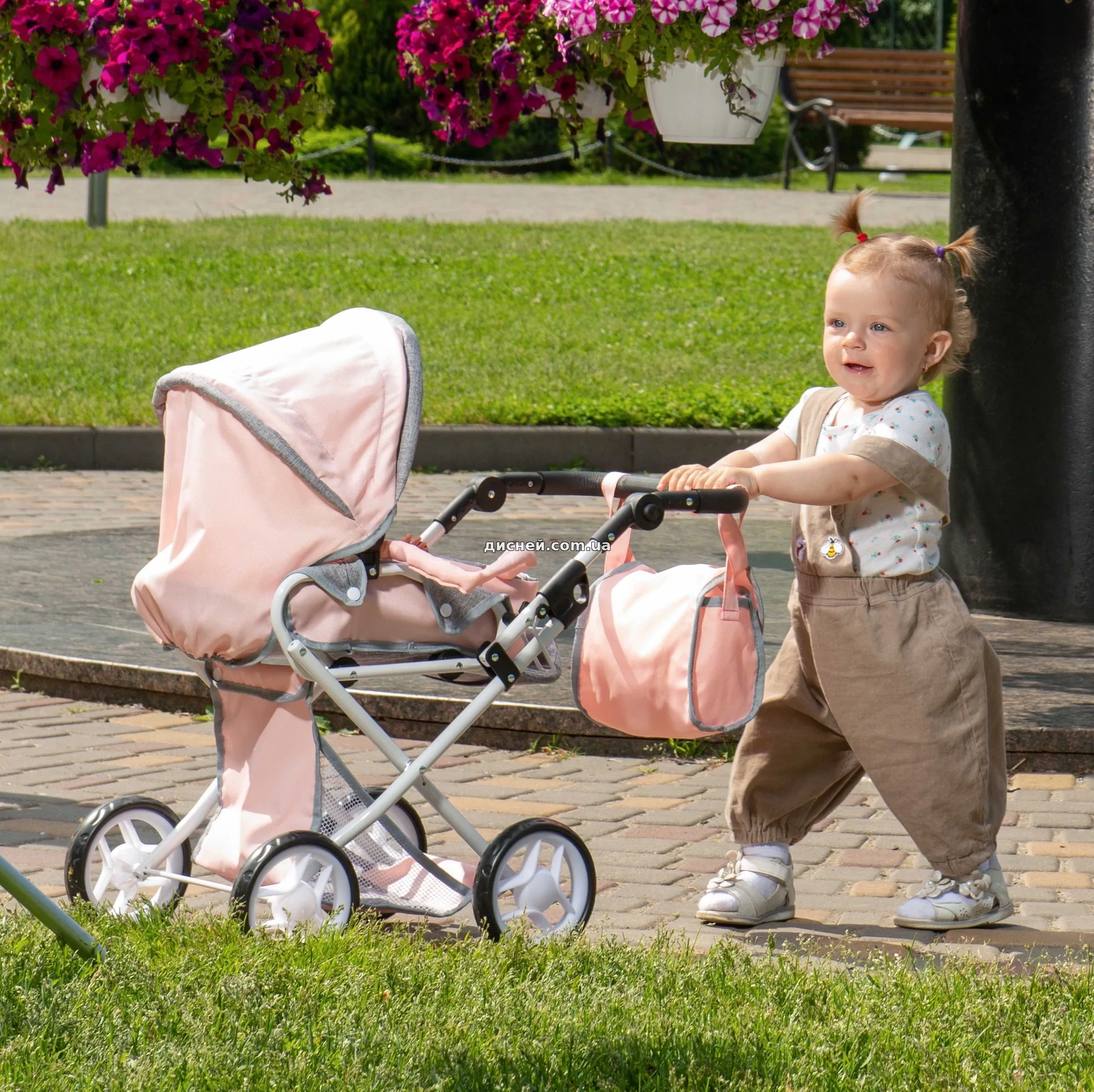 Коляска для ляльки Carrello Unico 9346 Pink рожева, з сумочкою