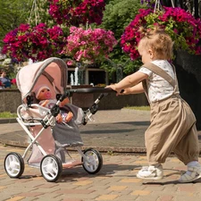 Коляска для куклы Carrello Unico 9346 Pink розовая, с сумочкой фото 14