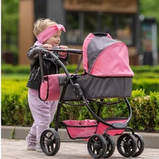 Коляска для куклы 2 в 1 Carrello Avanti 9662 Pink розовая, с сумочкой фото 11