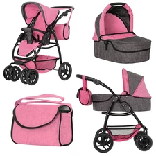 Коляска для куклы 2 в 1 Carrello Avanti 9662 Pink розовая, с сумочкой фото 37