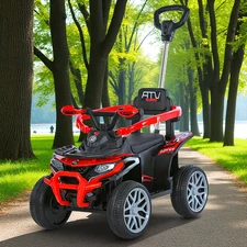 Детская каталка - электромобиль M 6221 EBLR-3 квадроцикл, с родительской ручкой, красная