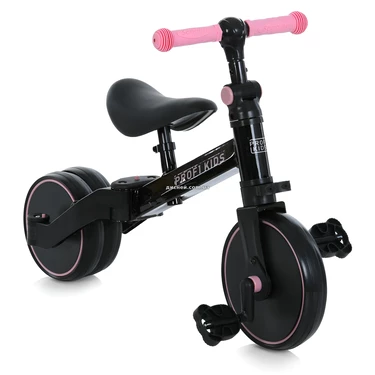 Велосипед - беговел Profi Kids 10/8д. MBB 1008 pink, 3 в 1, черно-розовый