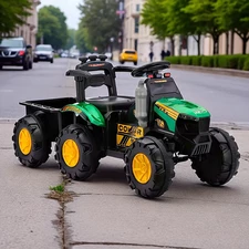 Детский трактор электромобиль M 6219 EBLR-5 зеленый, с прицепом