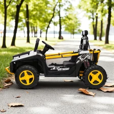 Двухместный детский багги M 6282 EBLR-1 (24V) белый, кожаное сиденье, музыка фото 14