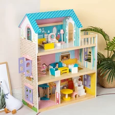 Кукольный домик MD 0161 деревянная игрушка, три этажа, мебель купить